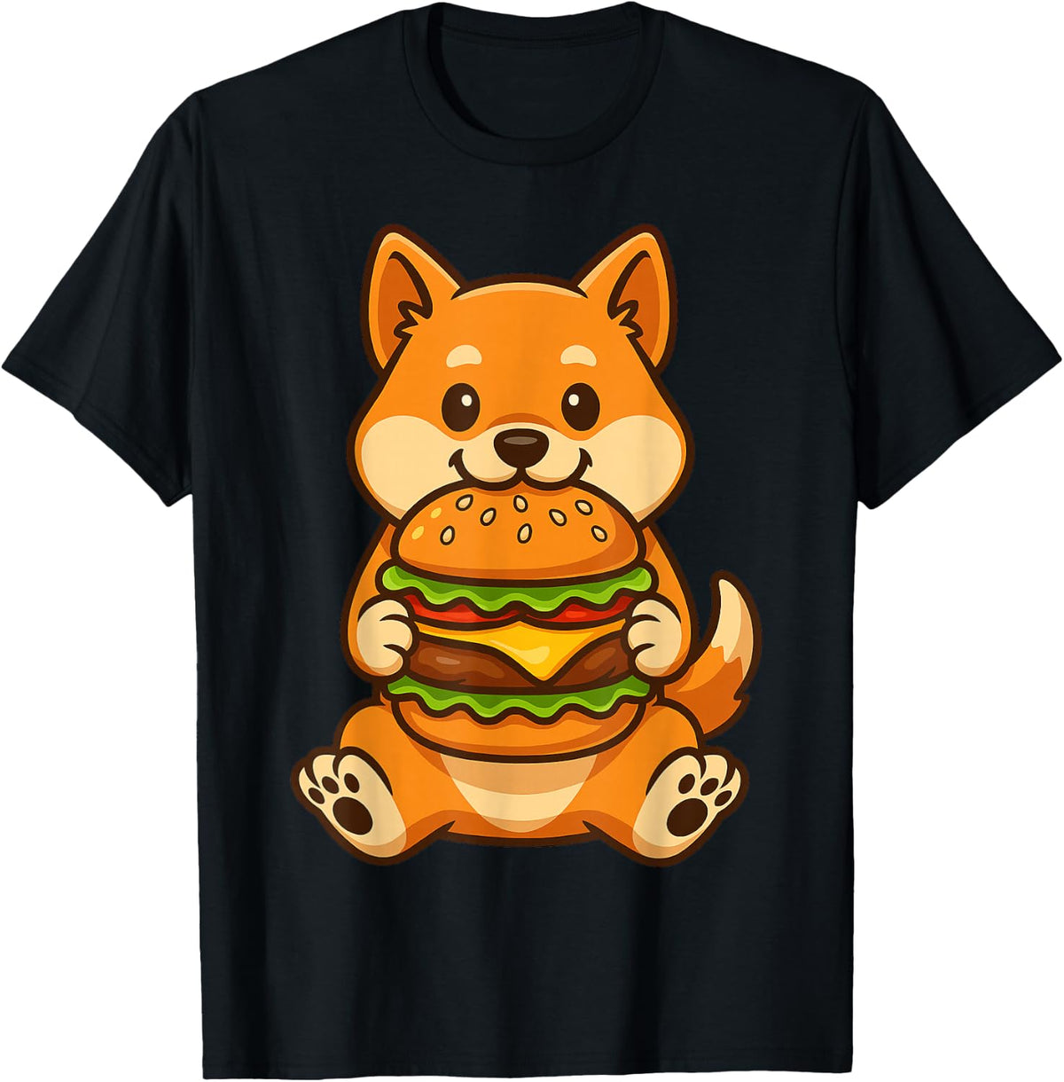 Shiba Inu Eating a Hamburger T-Shirt - Black