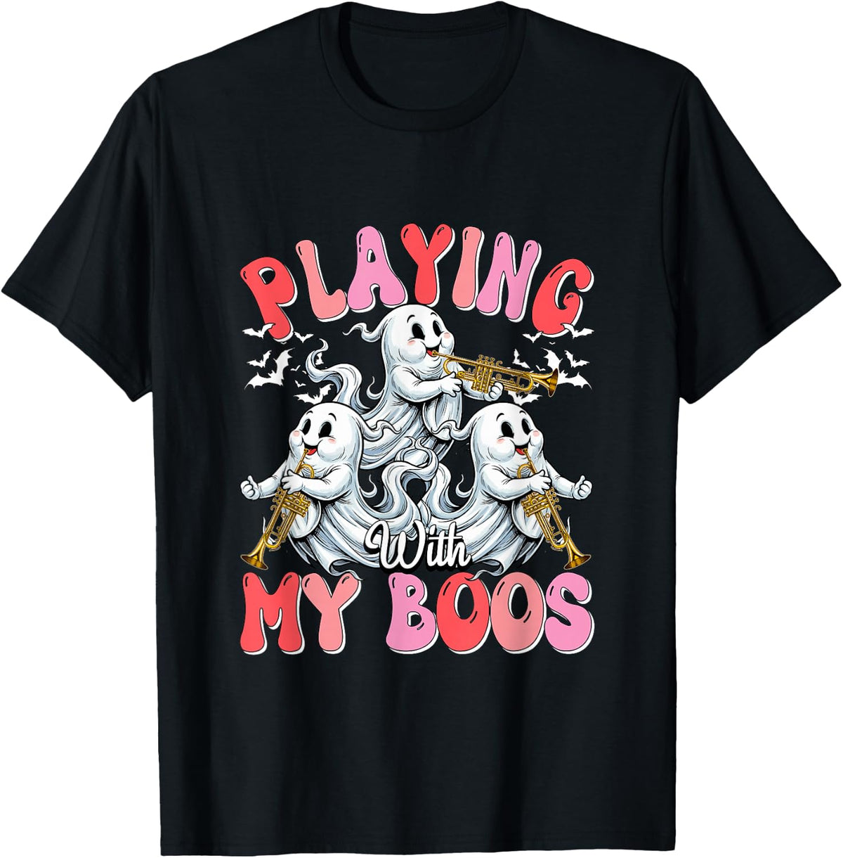 Playing with My Boos Halloween Trumpet Instrumentalist T-Shirt - Black