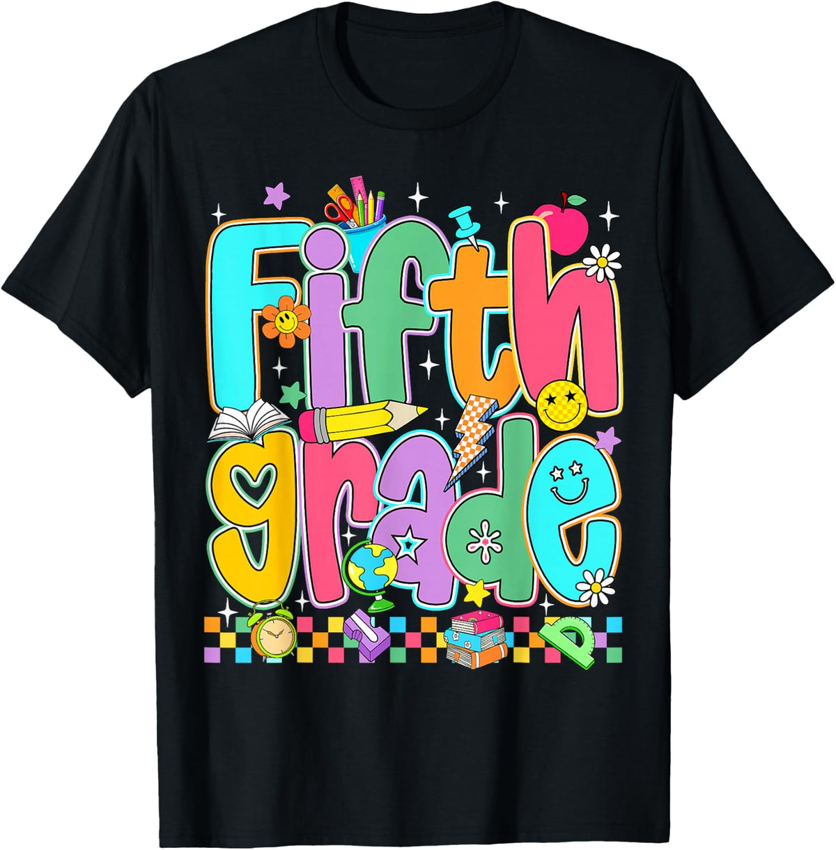 Preppy Fifth Grade Back to School 5th Grade Teacher Kids T-Shirt - Black