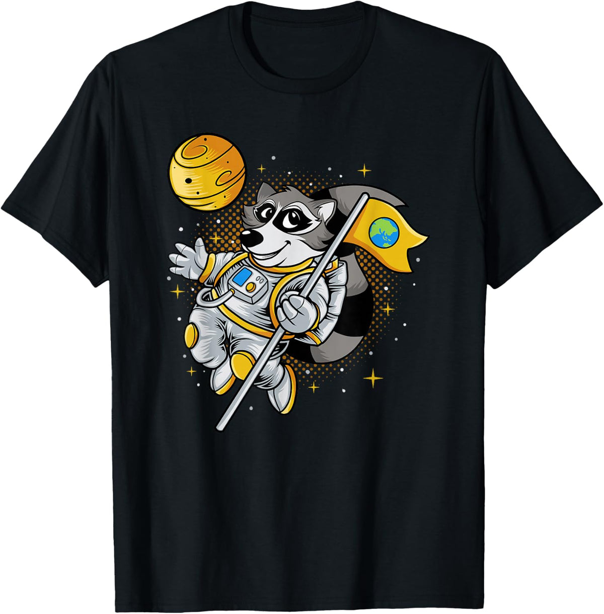 Cute Raccoon Astronaut in Space T-Shirt - Black
