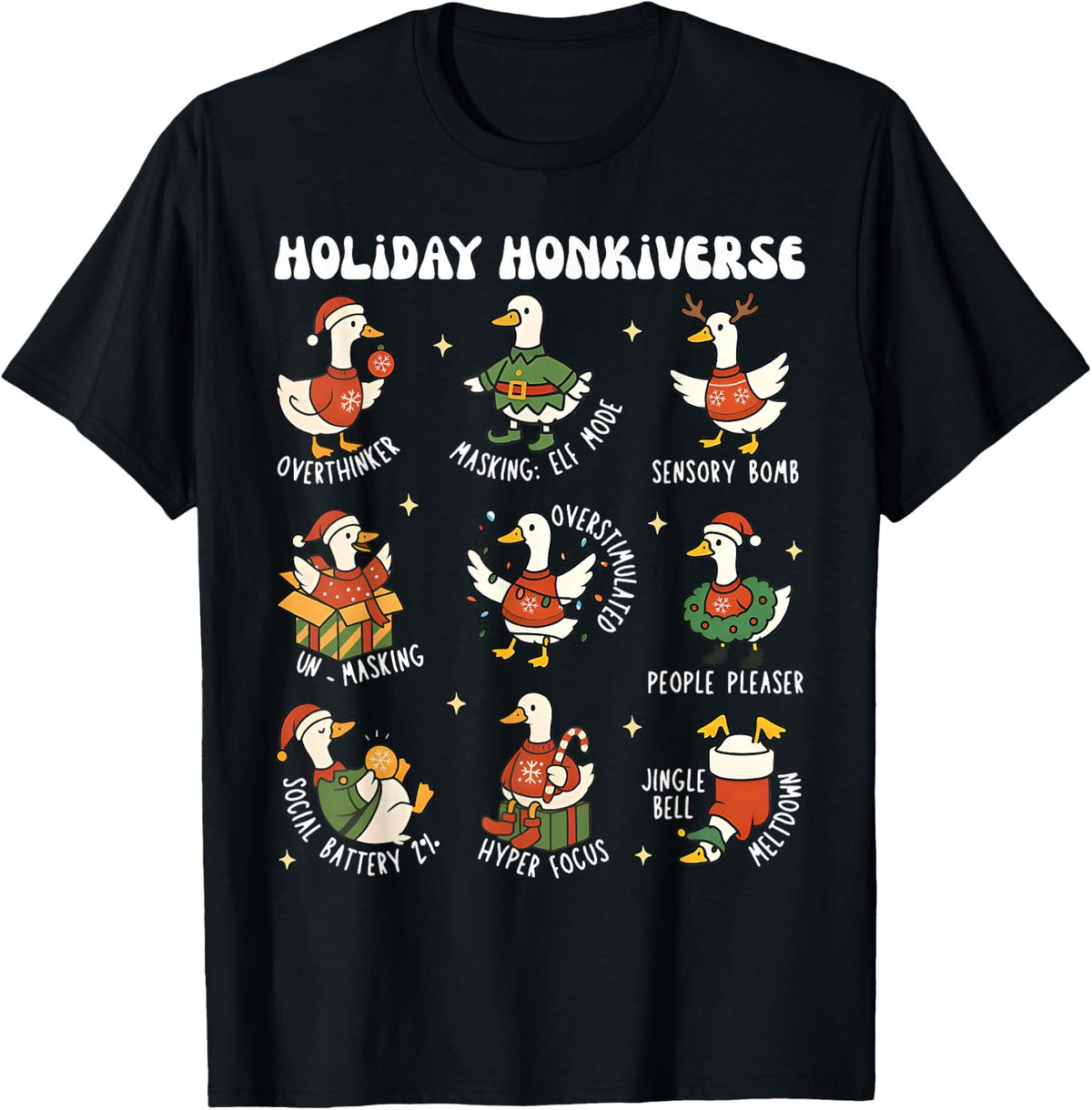 Neurodiversity Christmas Silly Goose Autism Awareness ADHD T-Shirt - Black
