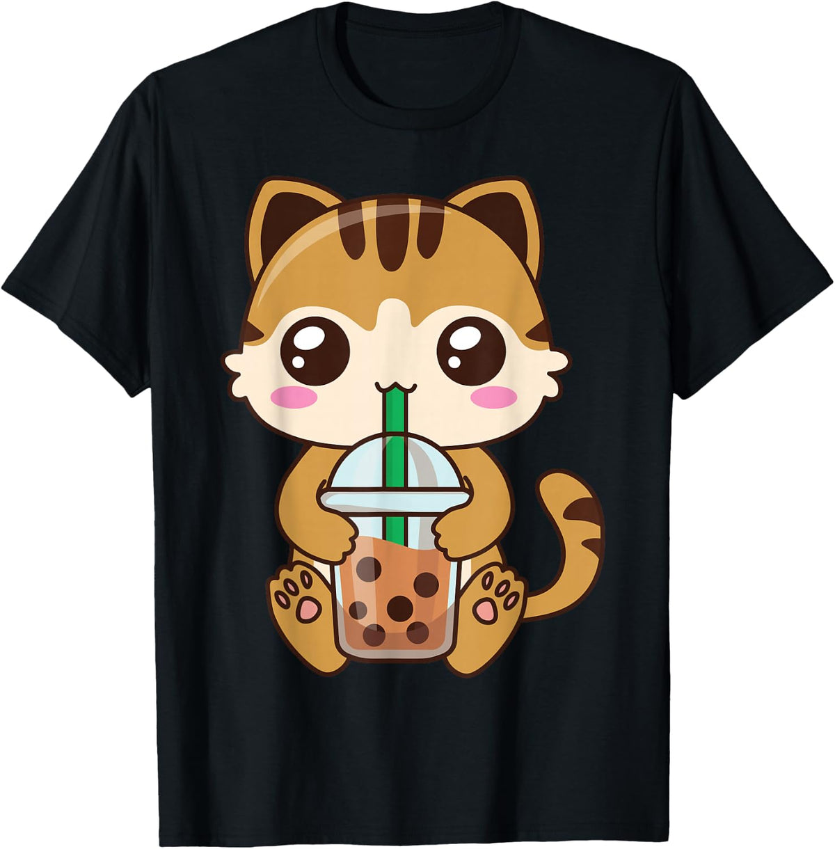 Cat Bubble Tea Boba Tea Milk Tea Kawaii Cat Anime Neko T-Shirt - Black