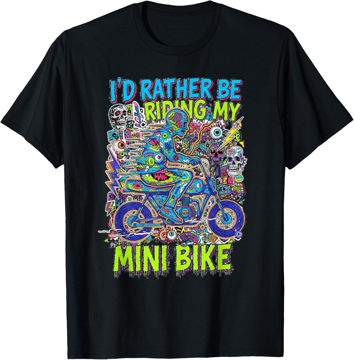 Retro 80s I'd Rather Be Riding My Mini Bike T-Shirt - Black