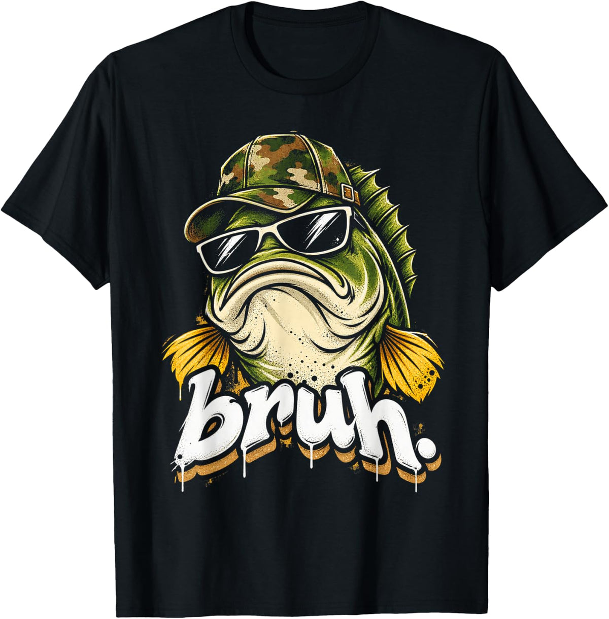 Bruh Bass Fishing Camo Funny Fish Boys Kids Youth T-Shirt - Black