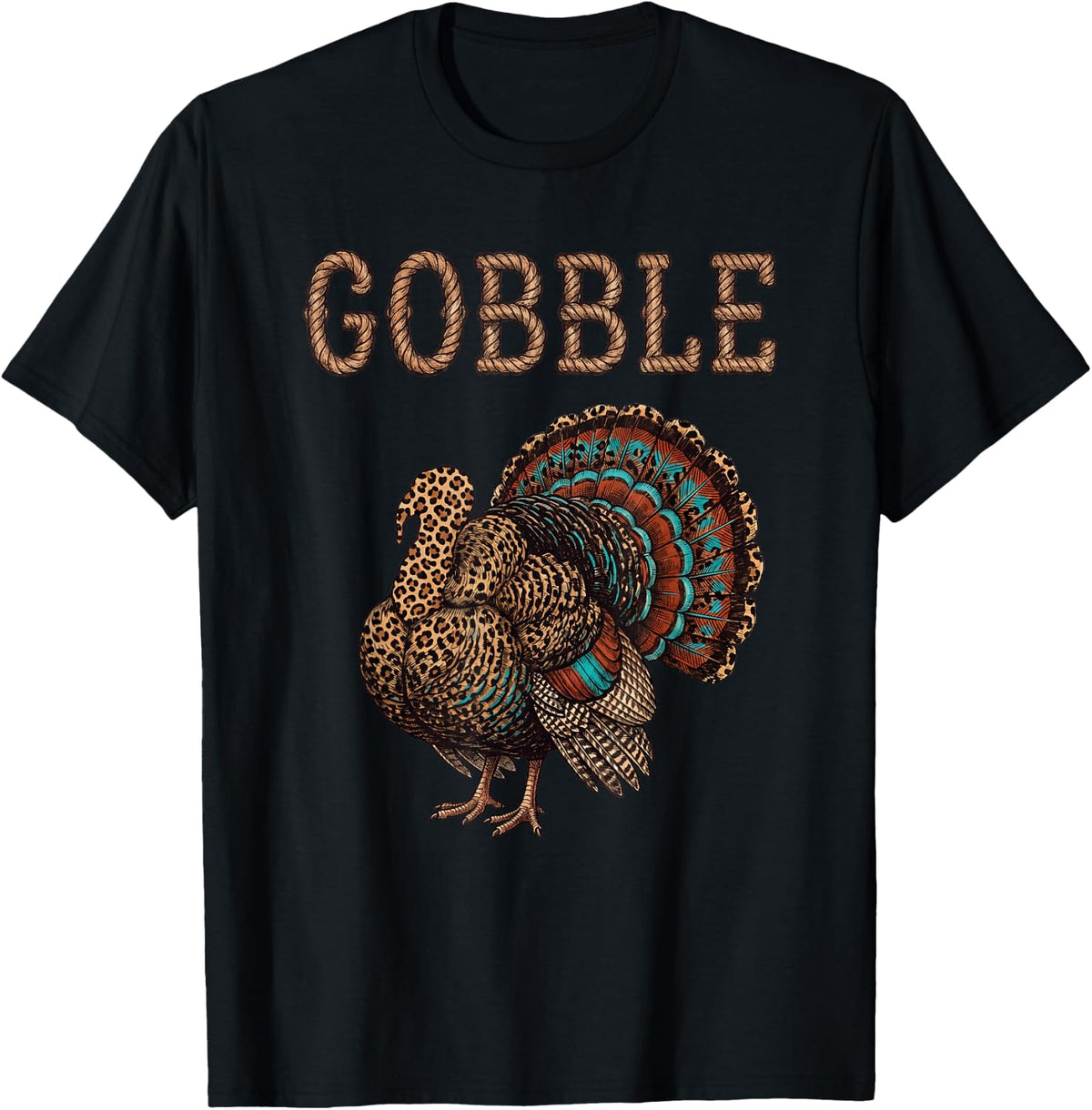 Leopard Turkey Shirt Thanksgiving Gobble Western Women T-Shirt - Black