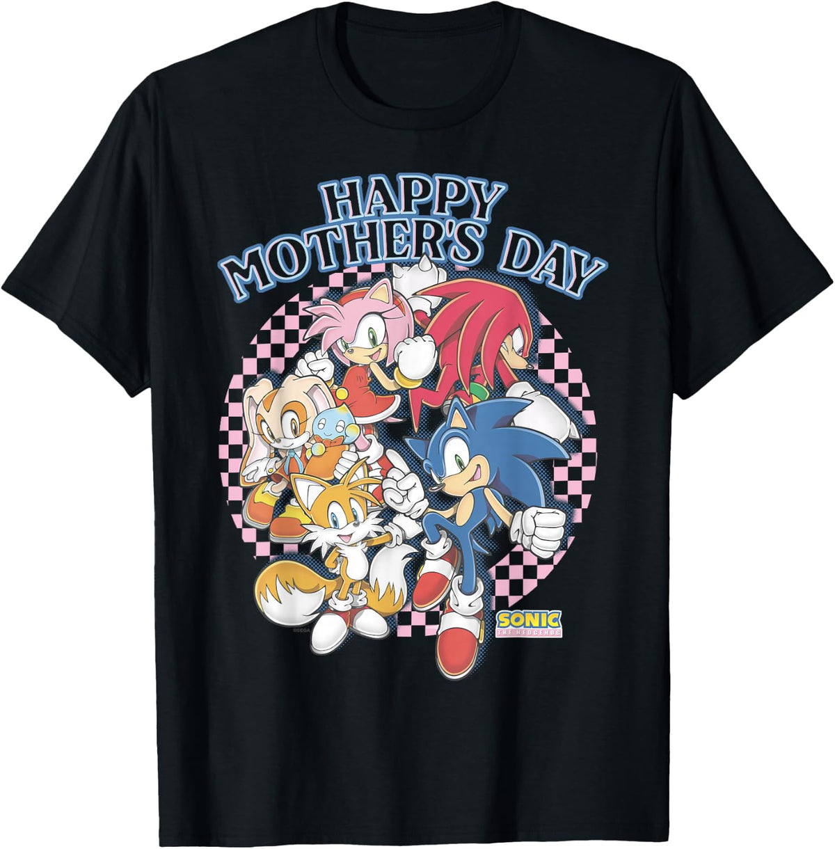 Sonic The Hedgehog Happy Mother's Day Amy Rose Sonic Tails T-Shirt - Black