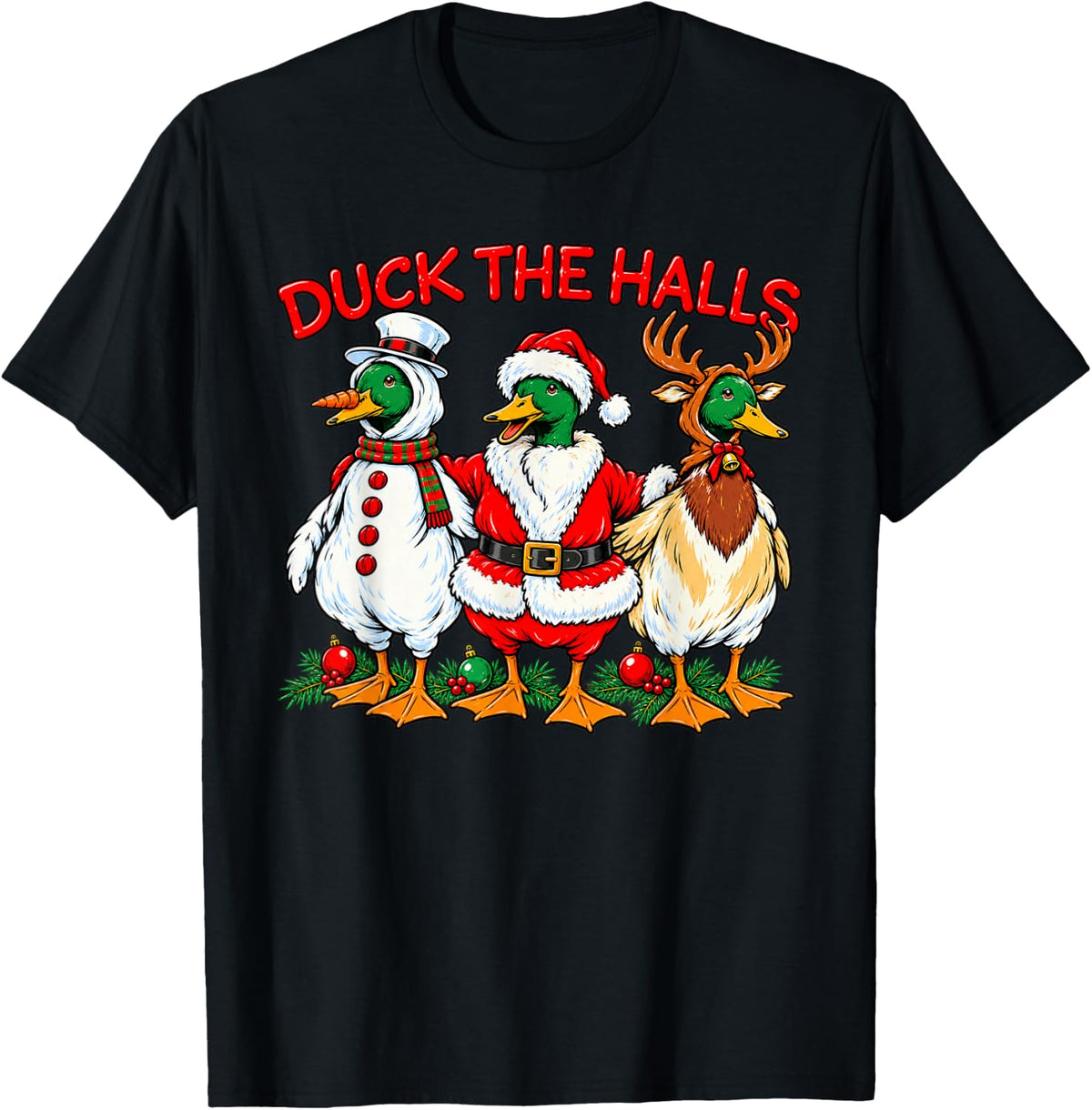 Christmas Mallard Duck Holiday Hunting Waterfowl T-Shirt - Black