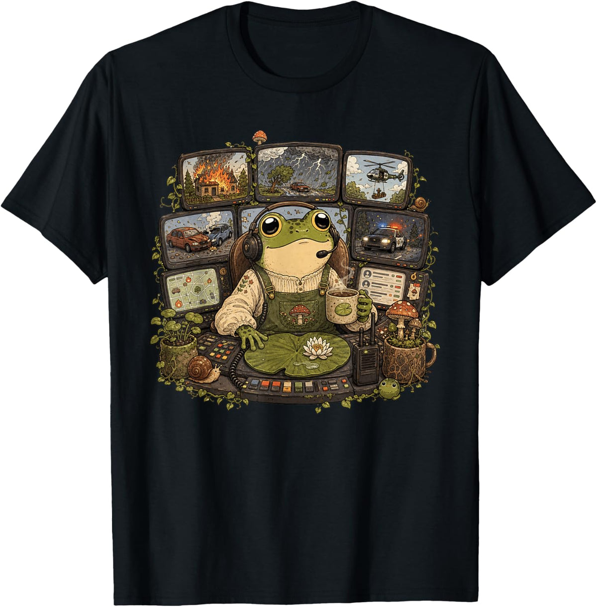 Support Your Local 911 Dispatchers Frog Funny Tee T-Shirt - Black