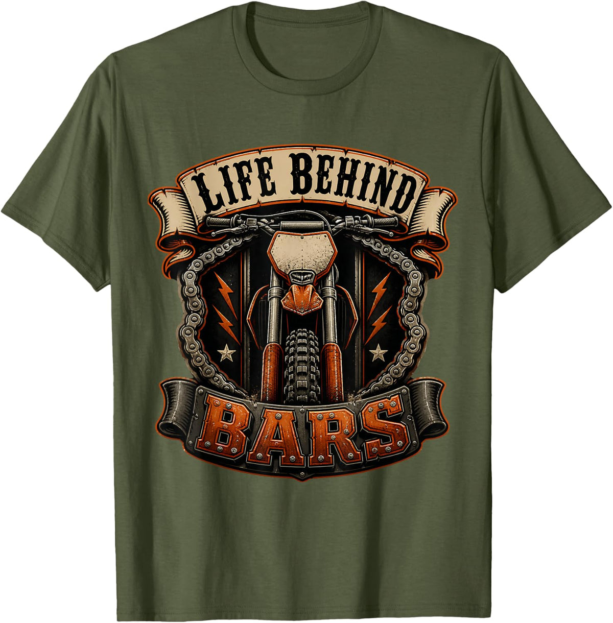 Motocross Life Behind Dirt Bike Bars T-Shirt - Olive Green