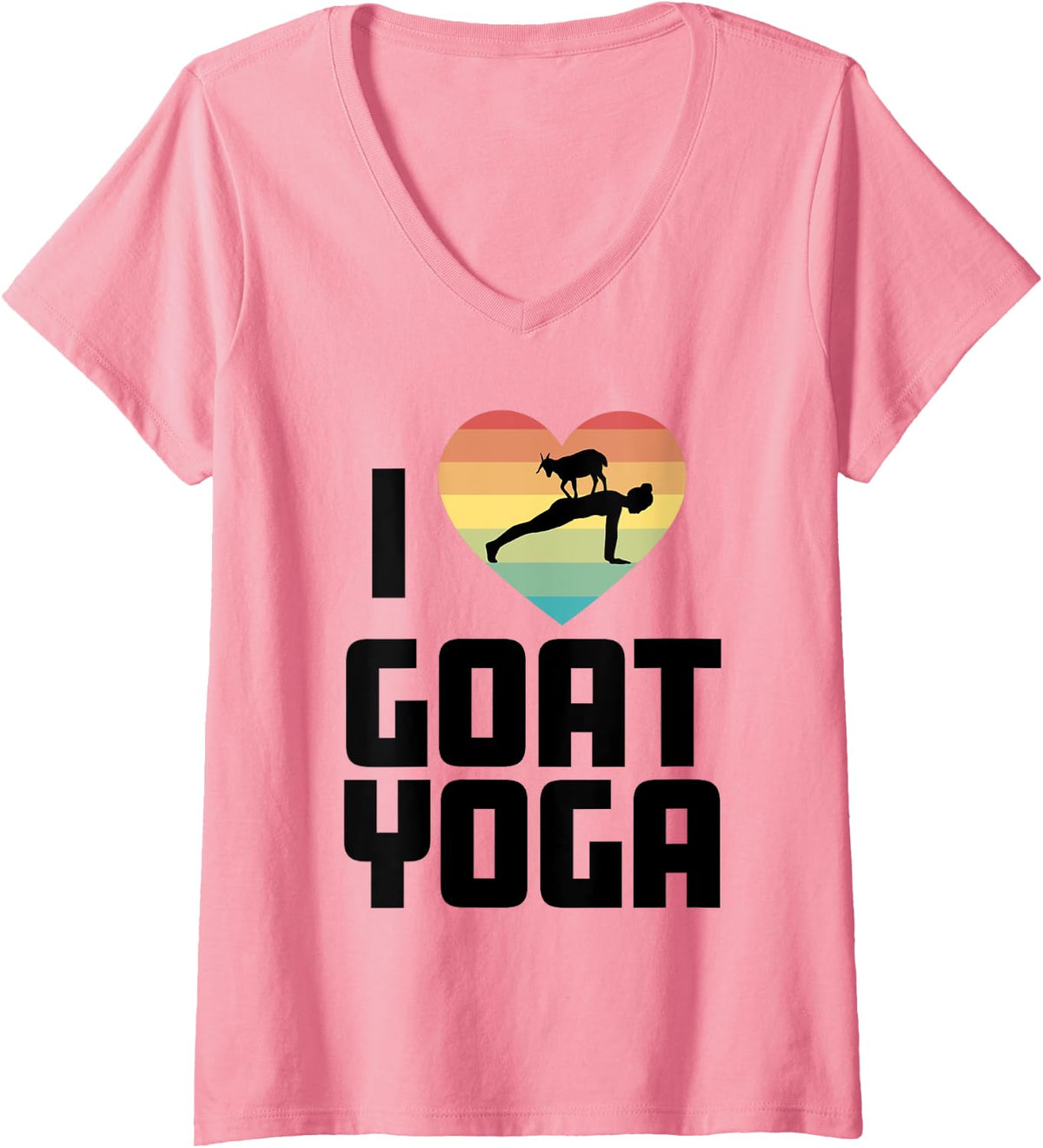 Womens I love Goat Yoga Funny Cute Goat Yoga V-Neck T-Shirt - Pink