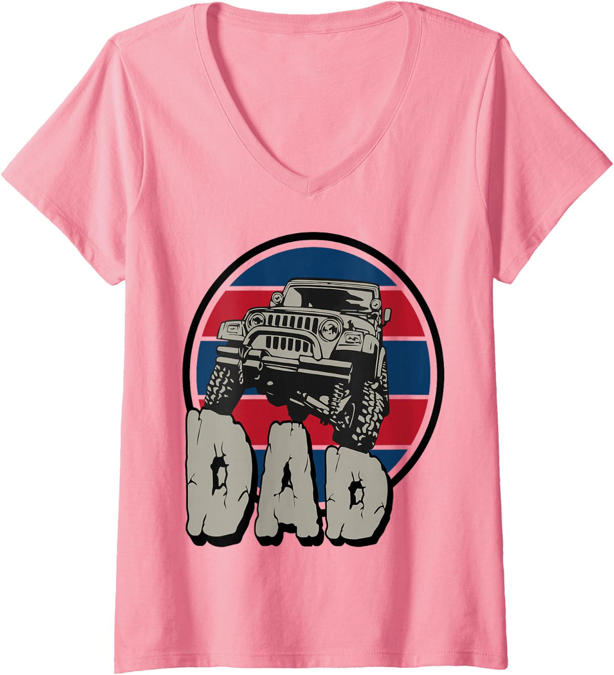Women's Monster Truck Dad Fathers Day Cool Car Papa Pop Husband V-Neck T-Shirt - Pink