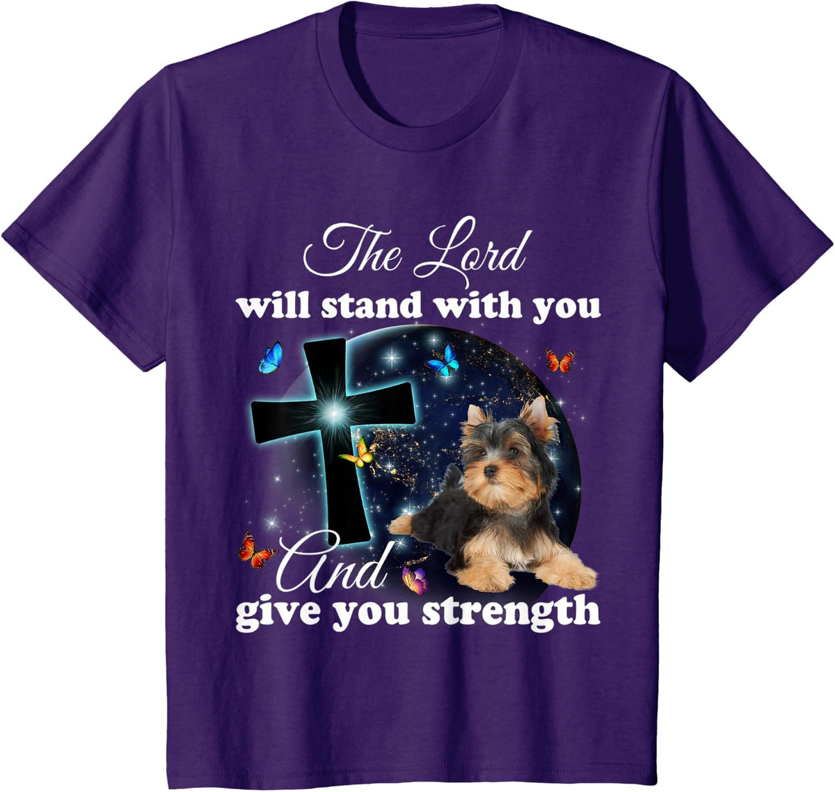 Yorkie Dog The Lord Will Stand With You Christian T-Shirt - Purple