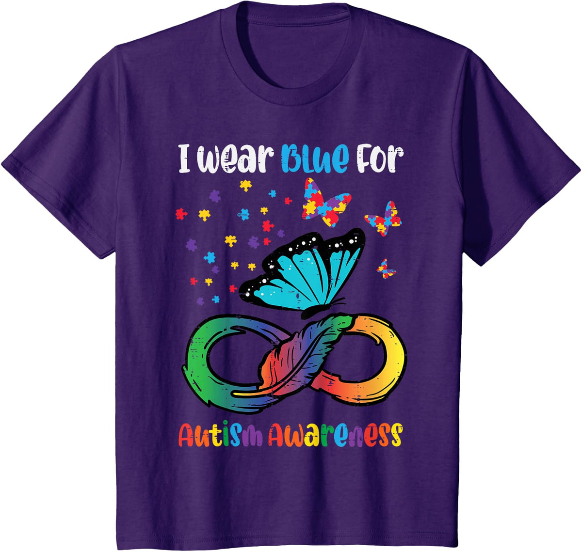Blue Autism Awareness Infinity Butterfly Tees T Shirts Men Women Kids - Purple