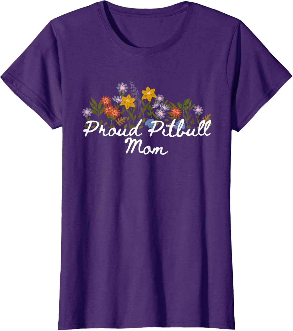 Floral Cute Proud Pitbull Mom T-Shirt - Purple
