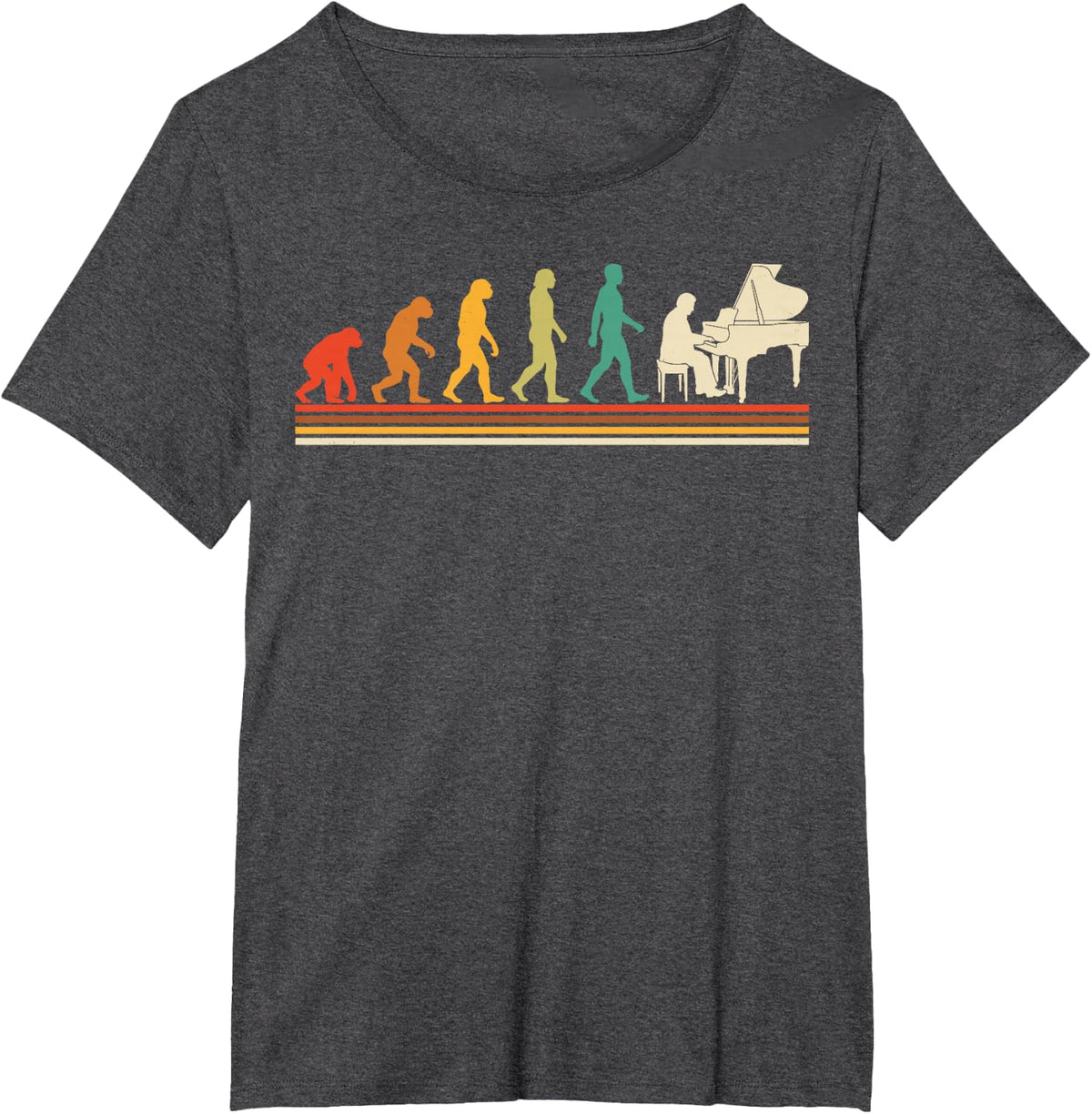 Retro Evolution Piano Keys Pianists Classical Music Musician T-Shirt - Dark Heather Grey
