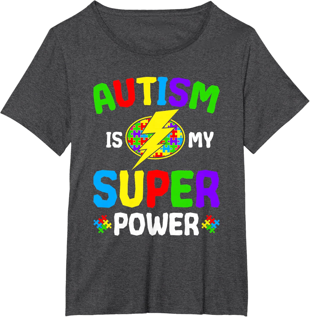 Autism Is My Superpower Autistic Puzzle Spectrum T-Shirt - Dark Heather Grey