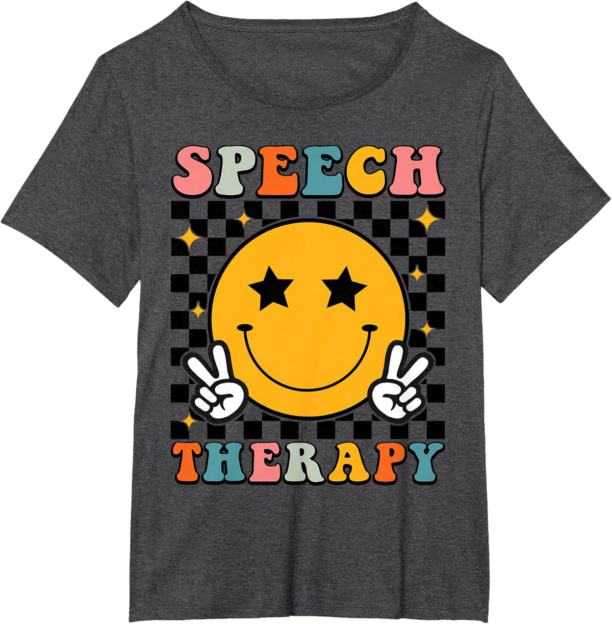 Speech Therapy Retro Smile Face SLP Teacher Speech Therapist T-Shirt - Dark Heather Grey