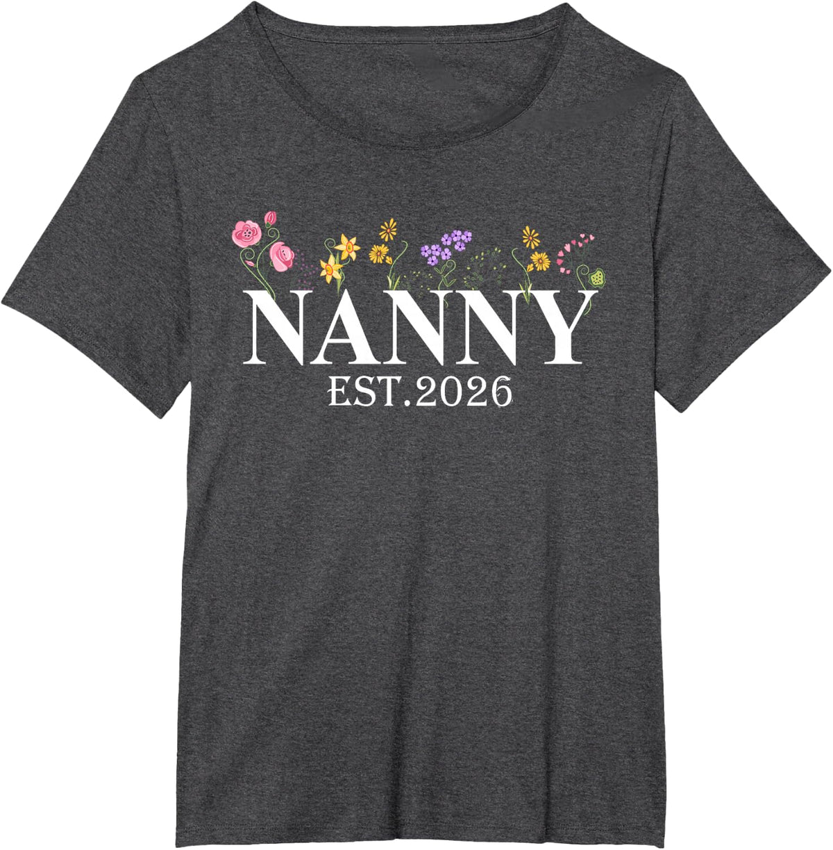 Womens Nanny Est. 2026 Promoted to Mom flower Pregnancy T-Shirt - Dark Heather Grey