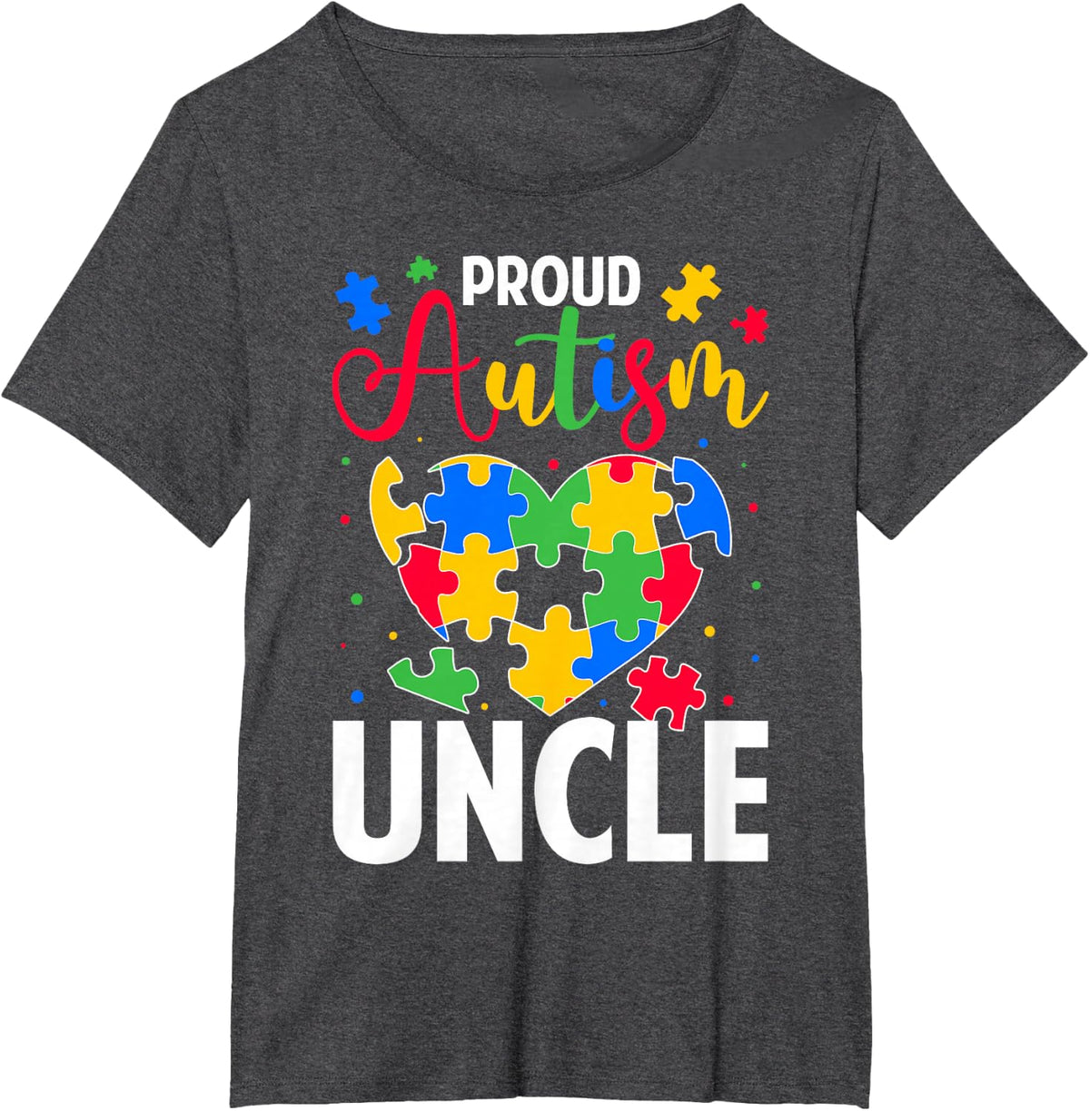 Proud Autism Uncle Autism Awareness Day Heart Puzzles T-Shirt - Dark Heather Grey