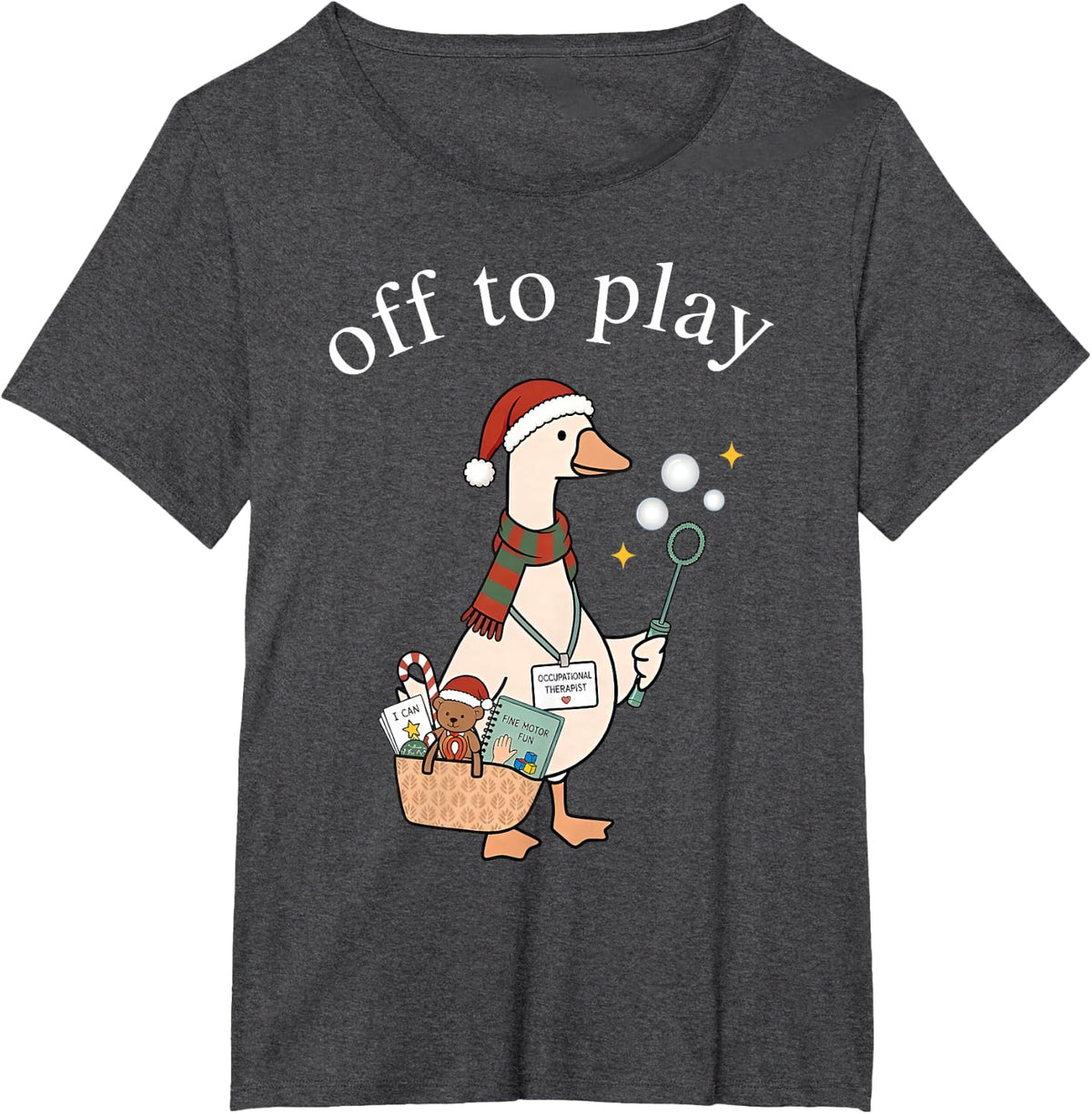 Off to Play Christmas Cute Silly Goose Occupational Therapy T-Shirt - Dark Heather Grey