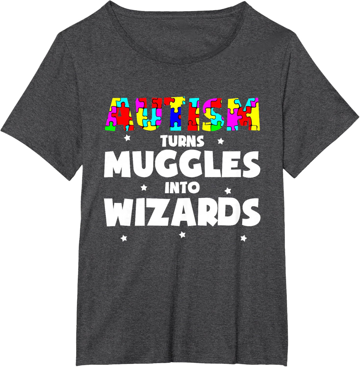 Autism Turns Muggles In To Wizards Autism Awareness Puzzle T-Shirt - Dark Heather Grey
