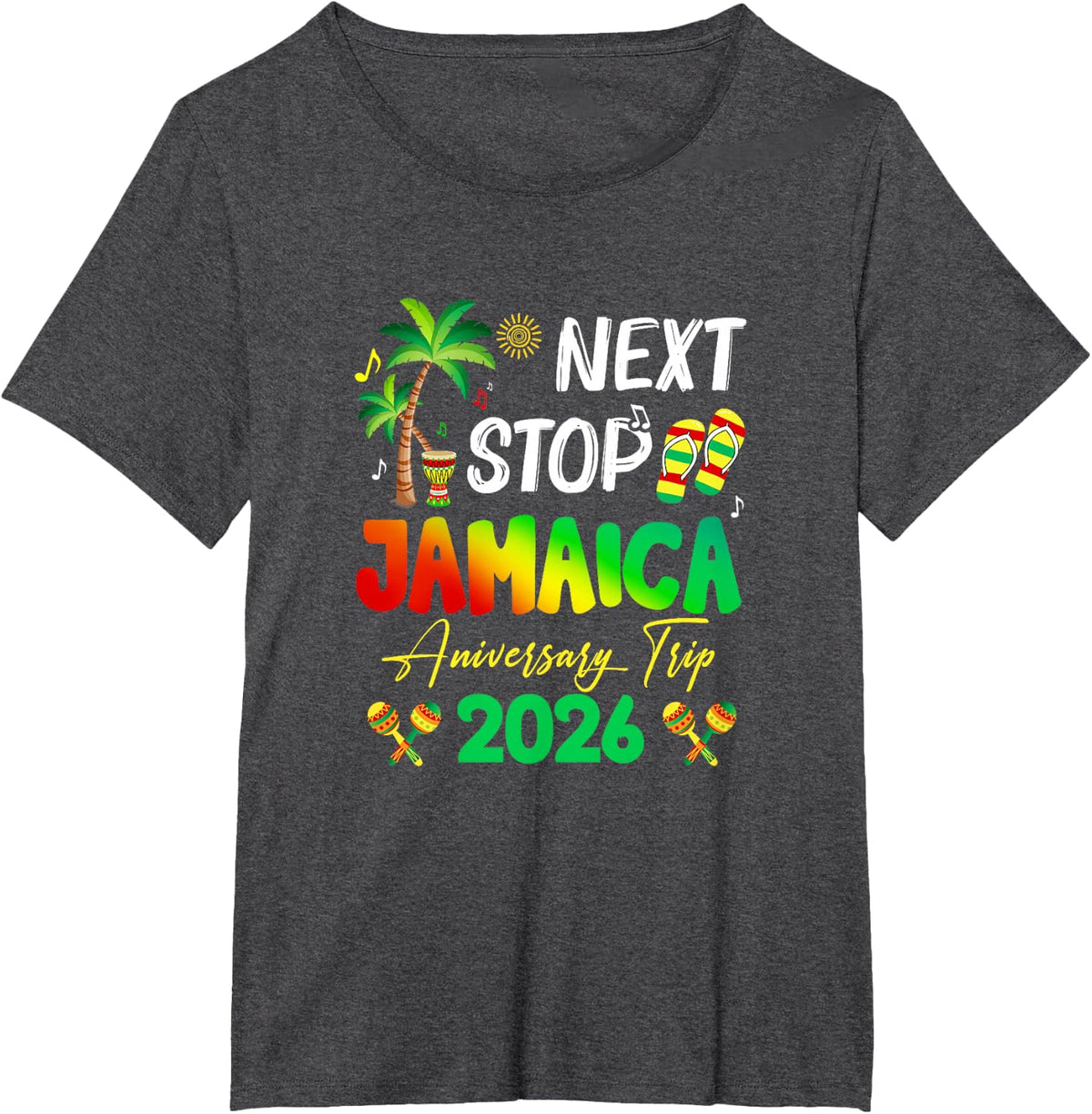 Next Stop Jamaica 2026 Couples Anniversary Family Trip T-Shirt Tees - Dark Heather Grey