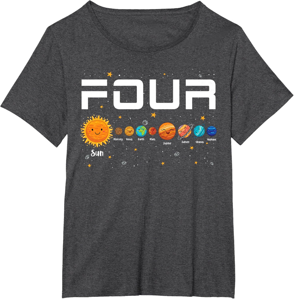 Solar System Planets Four 4 Years Old 4th Birthday Girl Boy T-Shirt - Dark Heather Grey