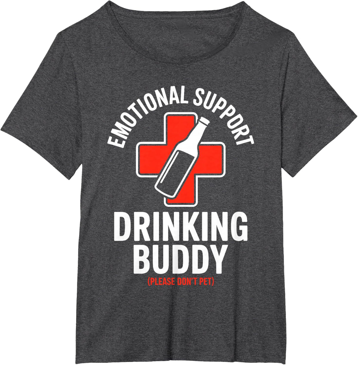 Emotional Support Drinking Buddy Funny Matching Couples T-Shirt - Dark Heather Grey