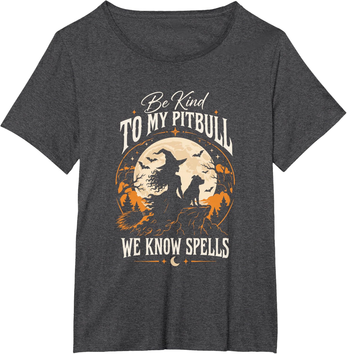 Be Kind to My Pitbull We Know Spells Costume Halloween Dog T-Shirt - Dark Heather Grey