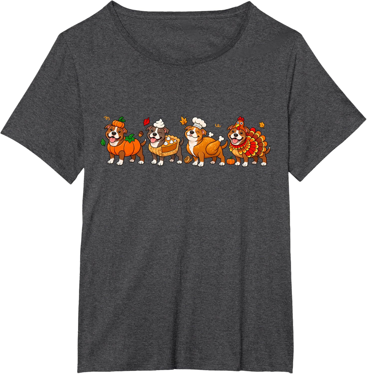 Funny Pitbull Pumpkin Pie Turkey Fall Thanksgiving Dog Lover T-Shirt - Dark Heather Grey