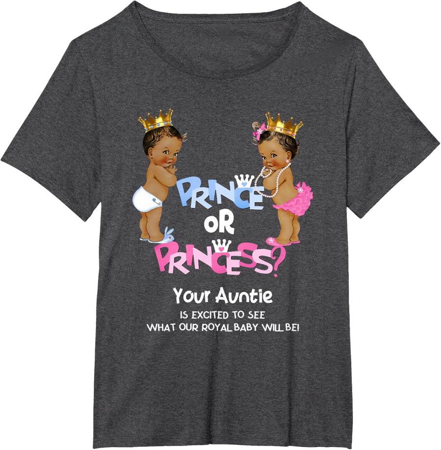 Prince or Princess Auntie Ethnic Gender Reveal T-Shirt T-Shirt - Dark Heather Grey