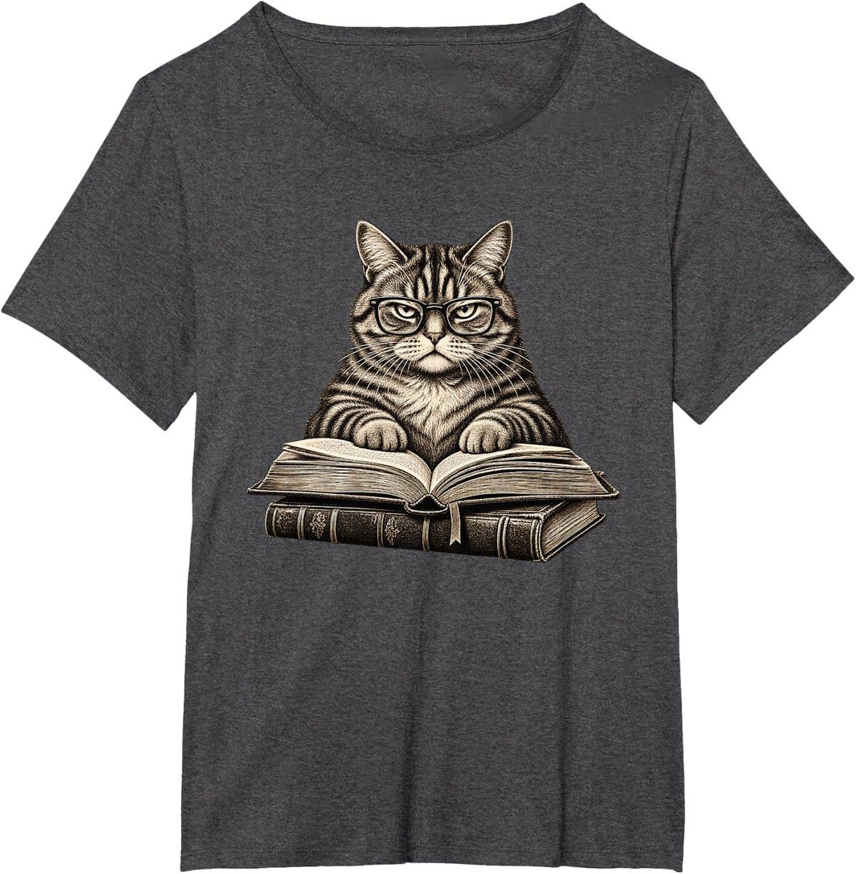 Funny Librarian Cat Reader Designs T-Shirt - Dark Heather Grey