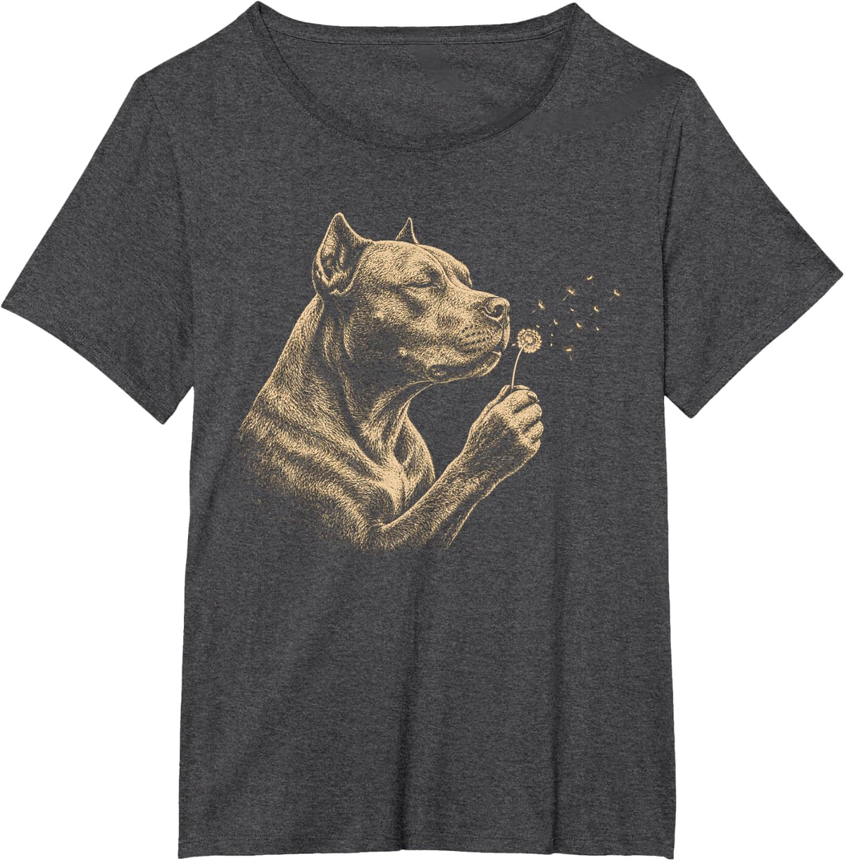 Pitbull Blowing Wishes Dandelion Vintage Dog Windflower T-Shirt - Dark Heather Grey