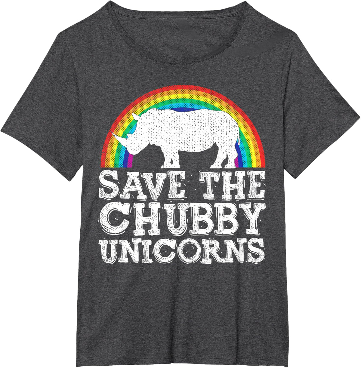SAVE THE CHUBBY UNICORNS Gift Rhino Conservation Rainbow T-Shirt - Dark Heather Grey