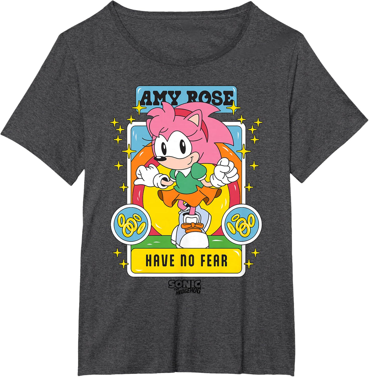 Sonic The Hedgehog Amy Rose Have No Fear Vibrant Pop Art T-Shirt - Dark Heather Grey