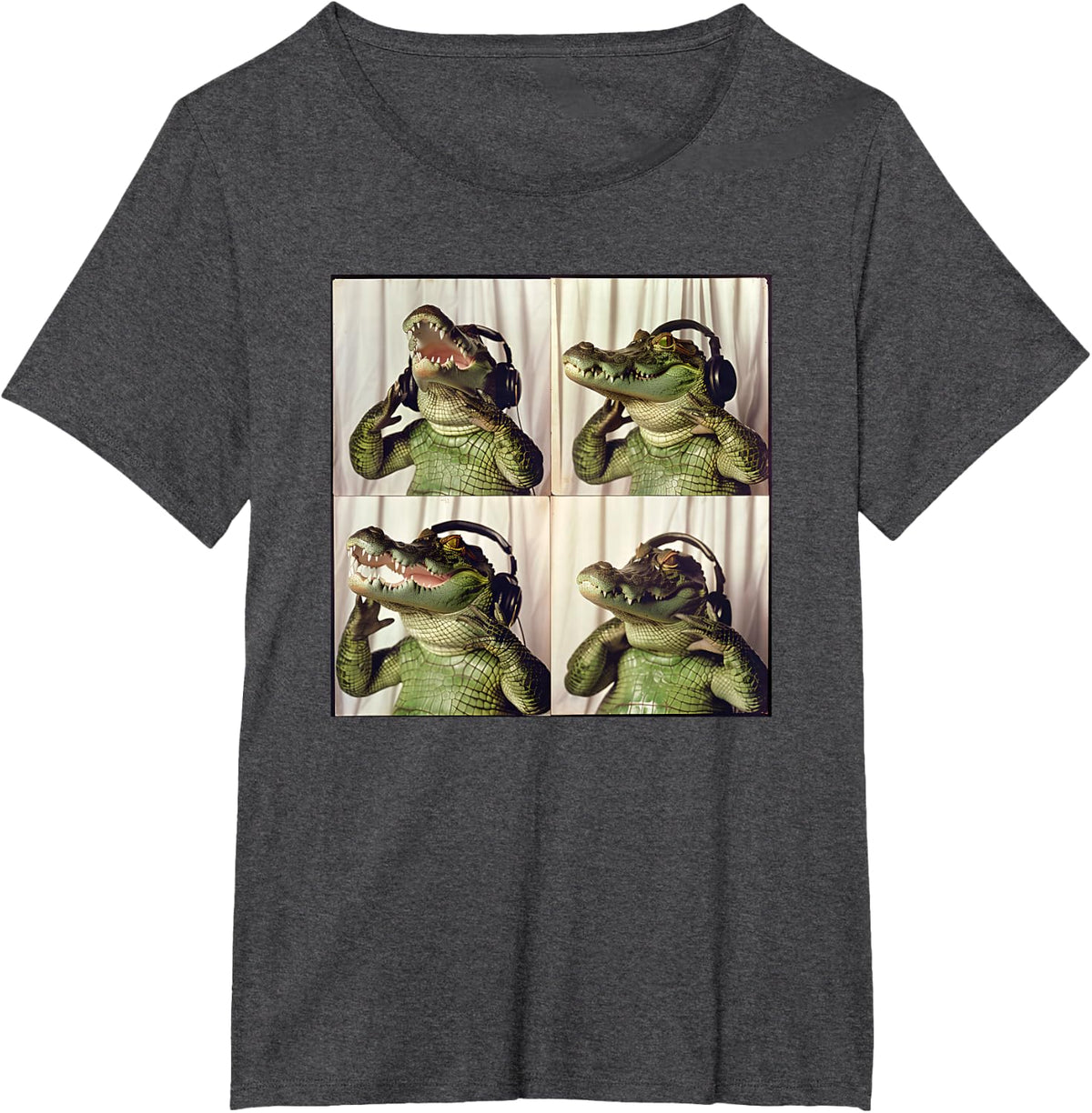 Alligator With Headphones Animal Photobooth Cool Gator T-Shirt - Dark Heather Grey