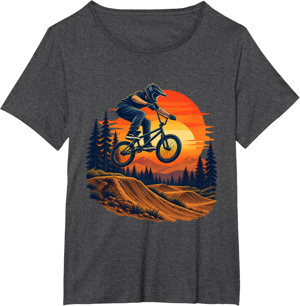 Retro Sunset BMX Dirt Jump Freestyle Bicycle Rider T-Shirt - Dark Heather Grey
