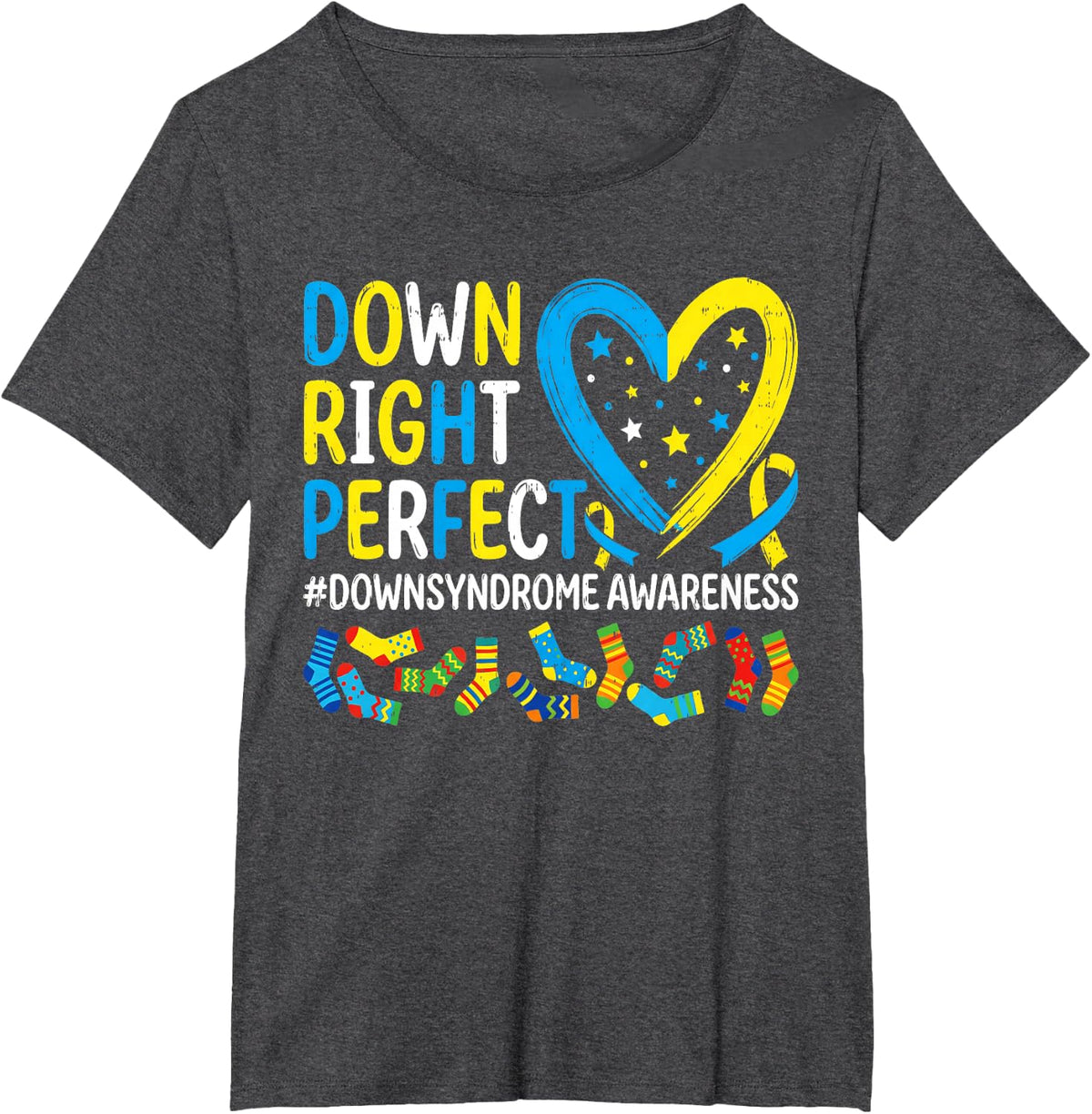 Down Right Perfect World Down Syndrome Awareness T-Shirt Tees for Men Women - Dark Heather Grey