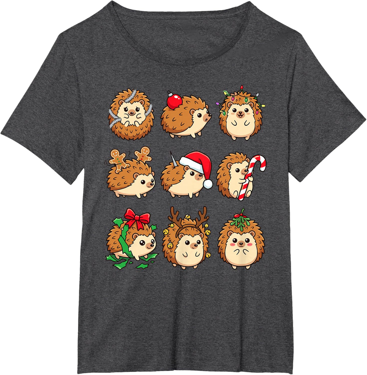 Hedgehog Christmas Funny Cute Holiday Santa Xmas Animal T-Shirt - Dark Heather Grey