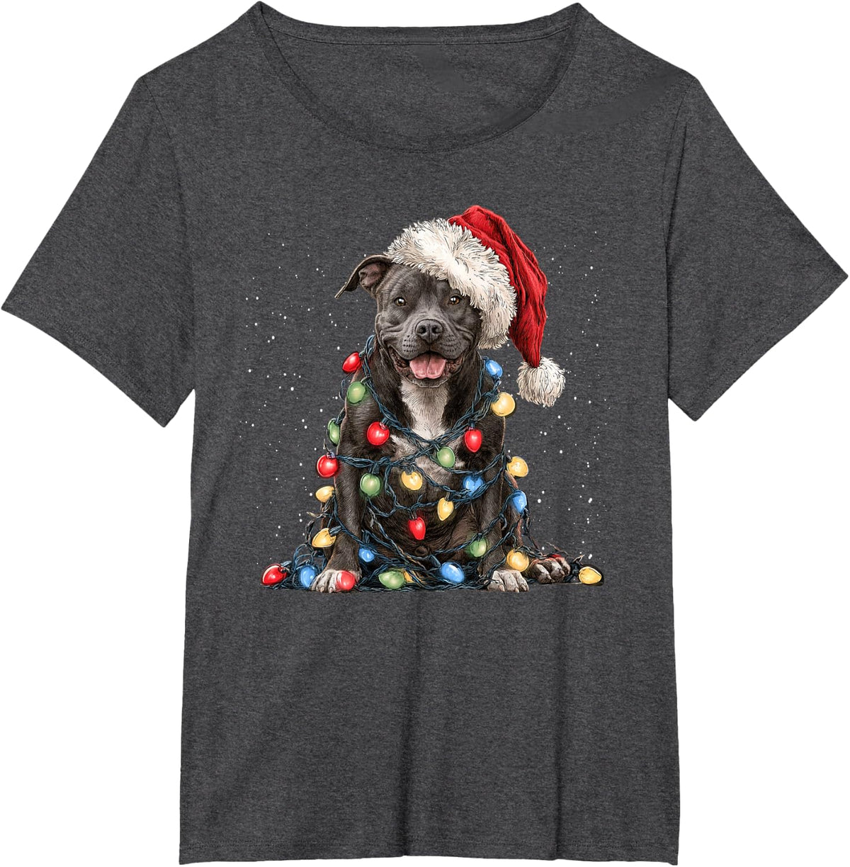 Funny Pitbull Dog Tree Christmas Lights Xmas Men Women T-Shirt - Dark Heather Grey