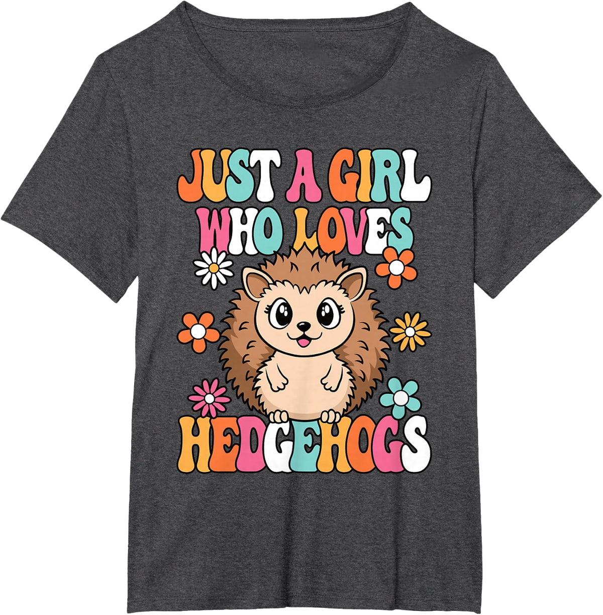 Just A Girl Who Loves Hedgehogs Cute Groovy Hedgehog Kids T-Shirt - Dark Heather Grey