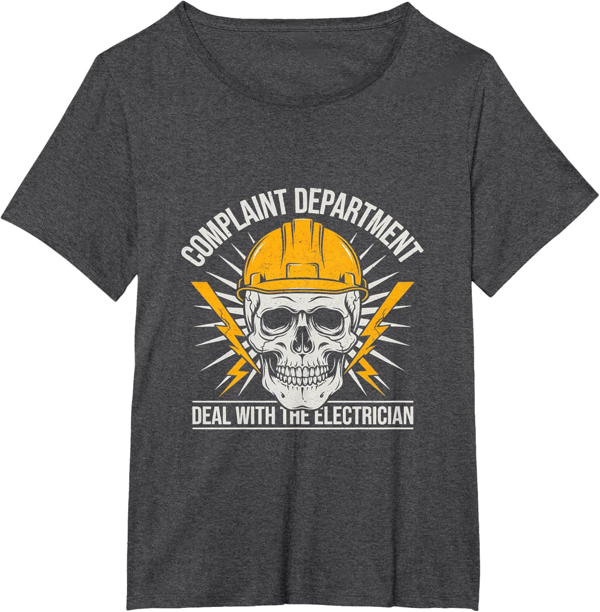 Funny Electrician - Complaint Department Skull Hard Hat T-Shirt - Dark Heather Grey