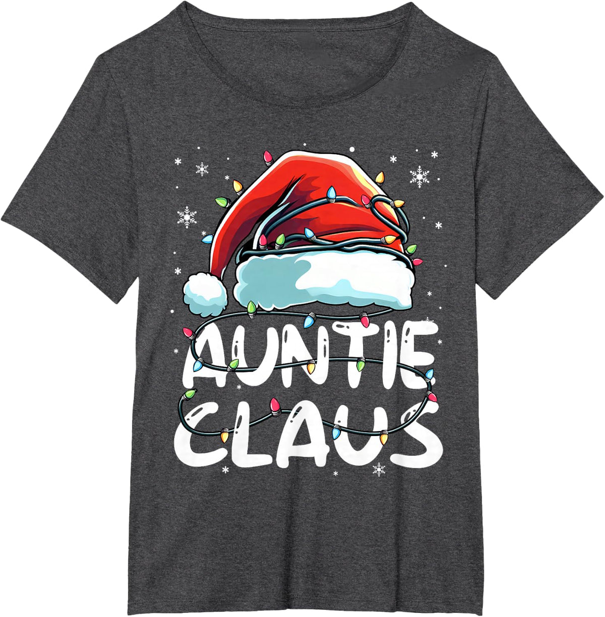 Auntie Claus Christmas Lights Matching Family Xmas Pajama T-Shirt - Dark Heather Grey