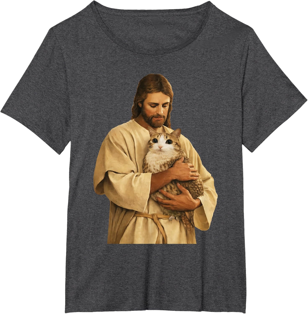 Funny Jesus Holding Meowl Faith Christian Lover Cat Meme T-Shirt - Dark Heather Grey