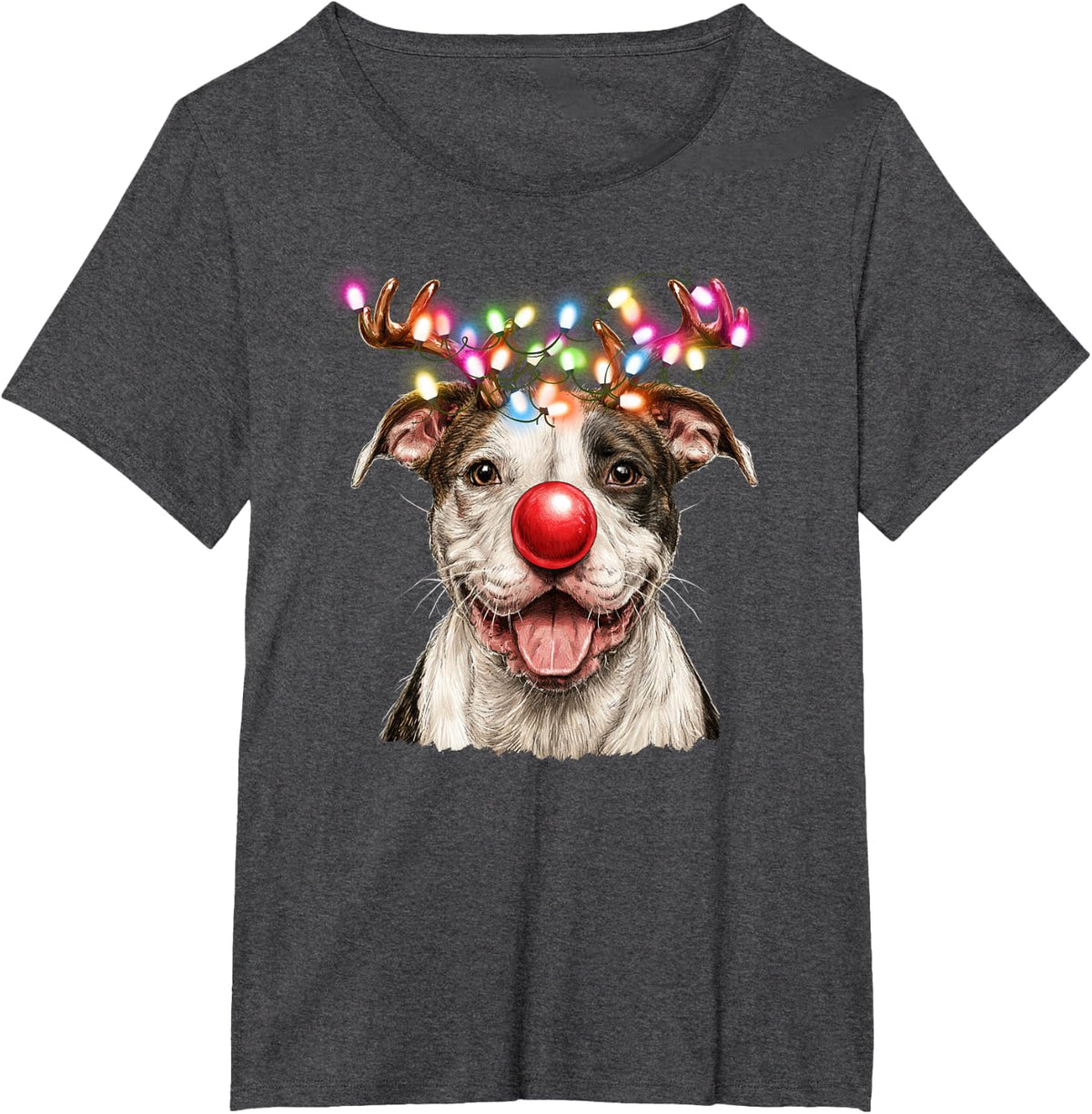 Pitbull Dog Christmas Reindeer Santa Hat Pajama Xmas T-Shirt - Dark Heather Grey