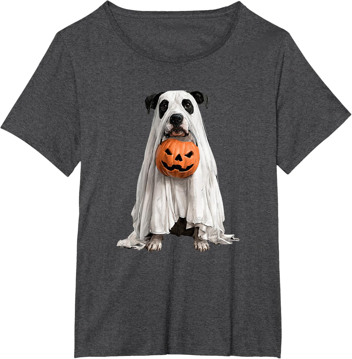 Cute Pitbull Ghost Pumpkin Dog Owner Halloween Costume T-Shirt - Dark Heather Grey
