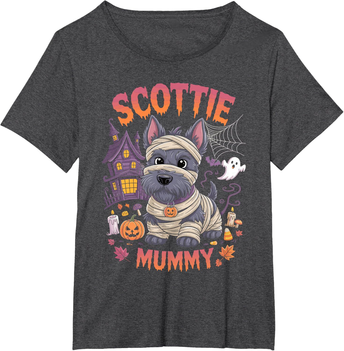 Scottie Mummy Halloween Costume Dog Owner Scottish Terrier T-Shirt - Dark Heather Grey