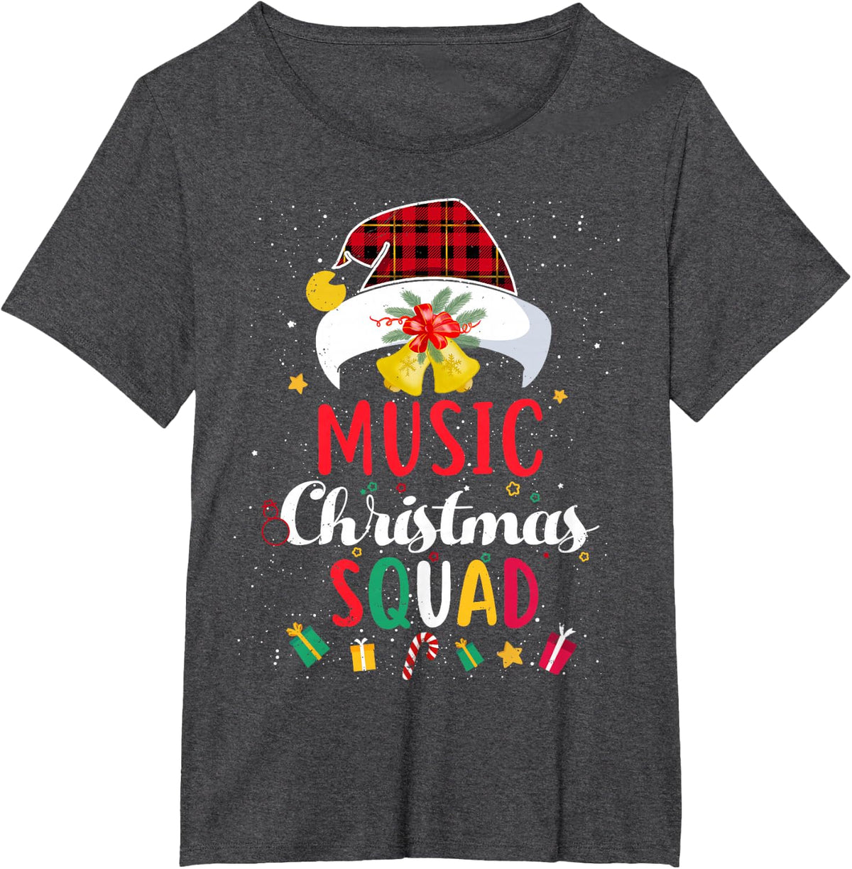 Music Christmas Squad Santa Hat Music Teacher Match T-Shirt - Dark Heather Grey