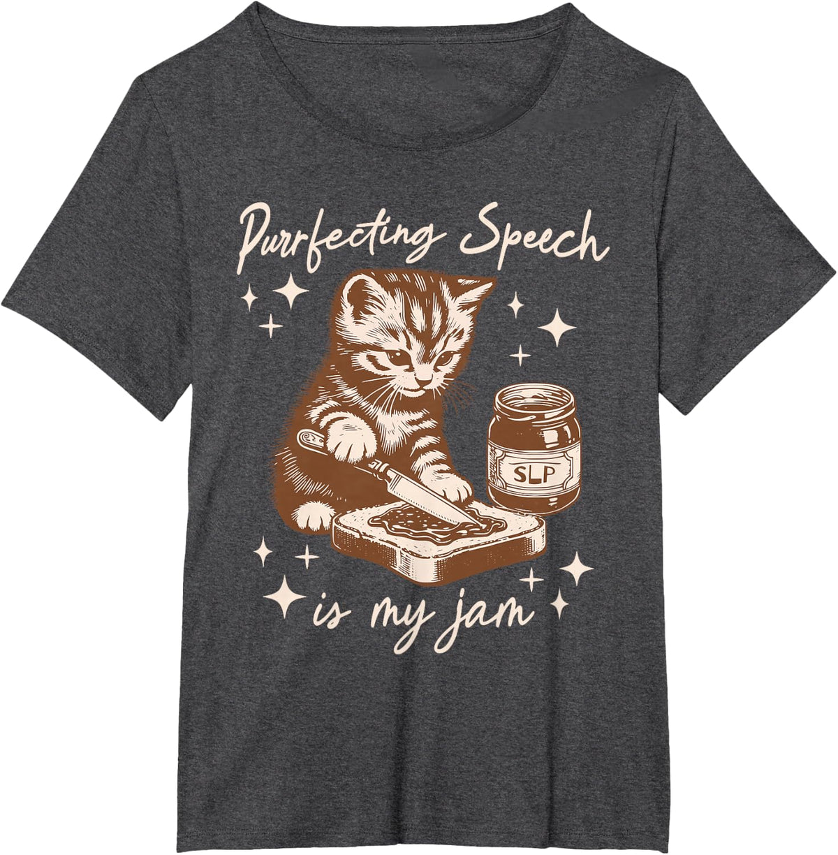 Purrfecting Speech is My Jam Cute Cat SLP Speech Therapist T-Shirt - Dark Heather Grey