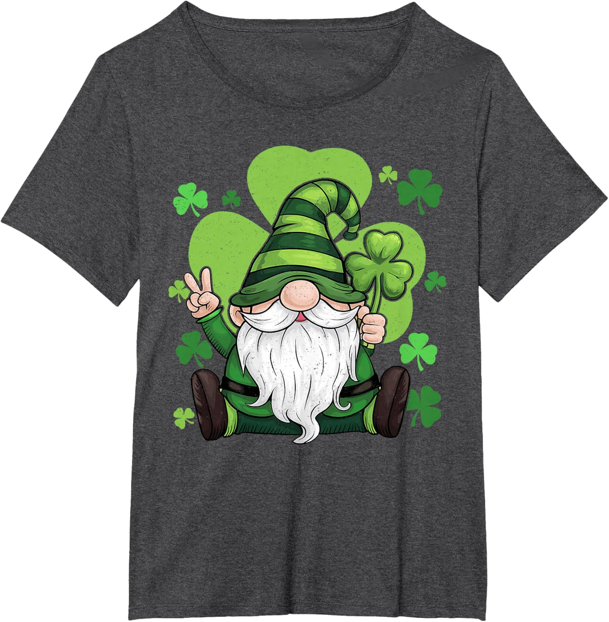 Irish Happy St. Patrick's Day Gnome Shamrock St Patrick T-Shirt - Dark Heather Grey